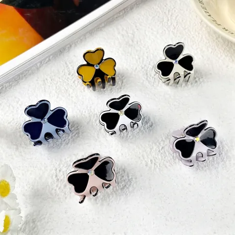 Acetate Clover Mini Hair Claw Clips Small Flower Hairpin With Rhinestone Elegant Hair Accessories For Women Girls