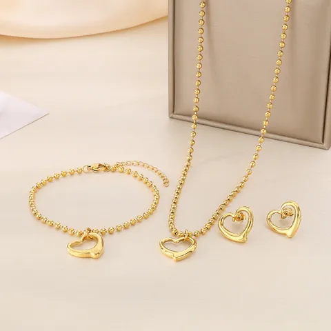 Colgante Corazón Hueco Collar Pulsera Pendientes Joyería Acero Inoxidable Cadena Bolas Moda Mujer