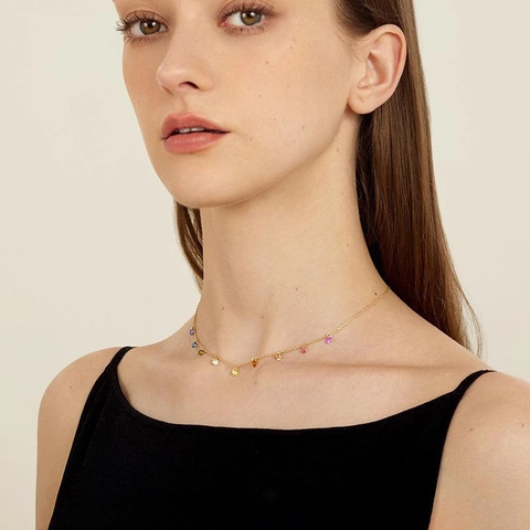 Luxury Copper 18K Gold Plated Rainbow Zirconia Chain Necklace Bracelet For Women Summer Dainty Jewelry Holiday Gift