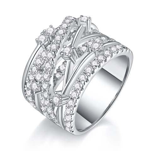 Luxurious S925 Sterling Silver Moissanite Wrap Ring For Women Sparkling Pave Set Wide Band Geometric Ring High-end Jewelry Gift