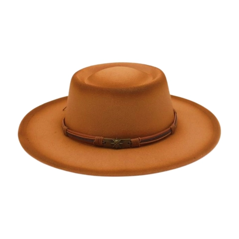 Vintage Western Cowboy Fedora Hat For Men Women Cotton Blend Flat Brim Jazz Hat With Skull Metal Badge Retro Knight Hat