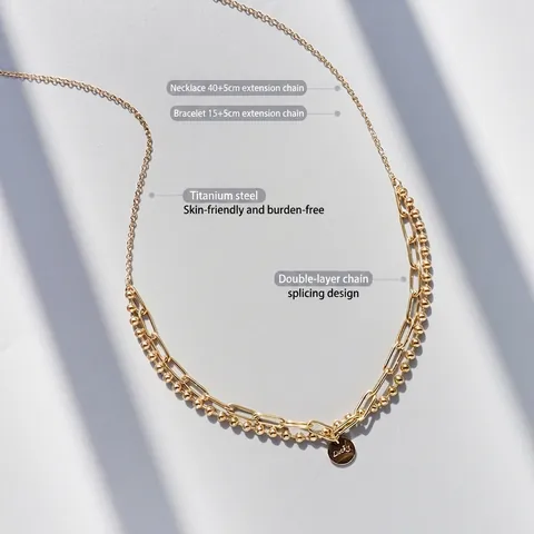 Gelaagde Ketting En Armband Titanium Staal Paperclip Schakelketting Kraal Ketting Lucky Hanger Mode Voor Dames