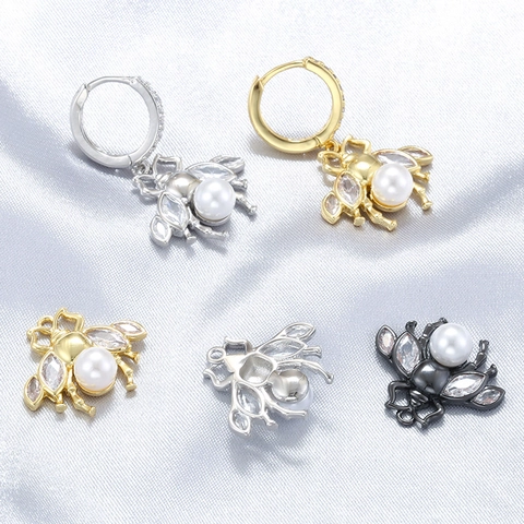 Pendientes De Gota Abeja Colgante Cobre Con Perla Artificial Y Zirconia Tema Insecto Moda Joyería Para Mujeres