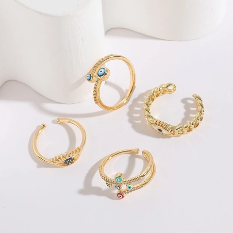 Mode Böser Blick Offener Einstellbarer Ring Kupfer Vergoldet Blau Öltropfen Zirkonia Fingerring Minimalistischer Schmuck Für Damen
