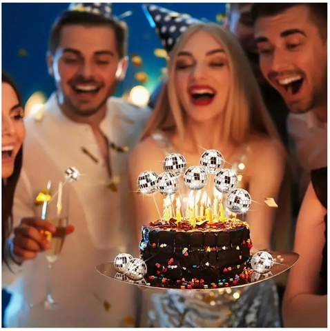 Silberne Disco Kugel Tortendeko Glas Spiegel Reflektierend Party Deko Für Geburtstag Hochzeit Weihnachten Mit Holzstab
