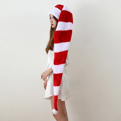 Cappello Di Natale Extra Lungo Peluche Righe Rosse Bianche Cappello Da Babbo Natale Accessori Per Feste Adulti