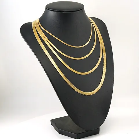 Collar De Cadena De Espiga Plana Acero Inoxidable Chapado En Oro De 18K Joyería Minimalista Hip Hop Para Hombres Mujeres