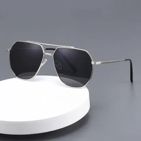 Lunettes De Soleil Polarisées Pilote Hommes Monture Métallique Protection UV400 Charnières Flexibles Double Pont Conduite Mode