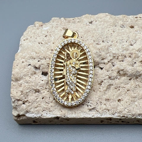 Colgante Religioso San Judas Forma Corazón Charm Cobre Con Circón Colorido Micro Pave Para Fabricación De Joyas DIY