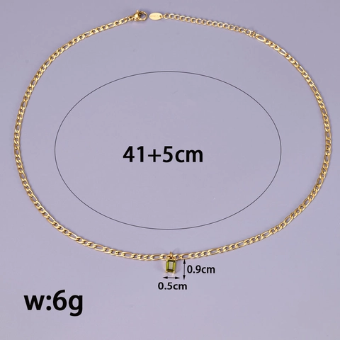 Retro Smaragdgrün Zirkon Anhänger Halskette 18K Vergoldet Edelstahl Figaro Kette Für Damen Vintage Schmuck