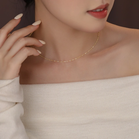 Collana in Argento Sterling S925 Placcato Oro 18K Catena a Onda d'Acqua per Donna Catena da Clavicola Elegante Minimalista