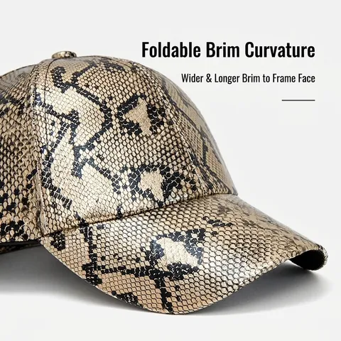 Gorra De Béisbol De Cuero PU Con Patrón De Piel De Serpiente Metálica Brillante Visera Curva Ajustable Unisex Solar