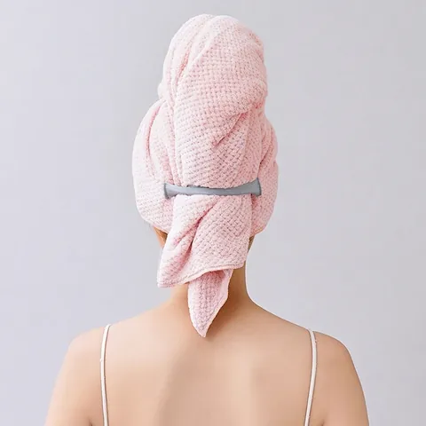 Cuffia Per Asciugare I Capelli In Microfibra Asciugamano Assorbente In Pile Corallo Turbante Con Bottone Griglia Di Ananas Asciugatura Rapida Per Donne