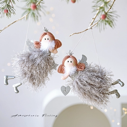 Angeli Di Natale In Peluche Decorazioni Da Appendere Pelliccia Sintetica Ali Corona Bambola Per Albero Festa Natale