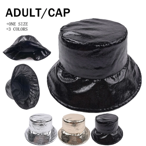 Cappello da Pescatore Metallico Riflettente alla Moda per Uomo Donna Lucido Oro Argento Nero Cotone Streetwear Spettacolo Cappello da Sole All'aperto
