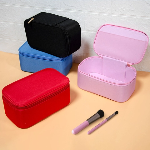 Neceser De Maquillaje Portátil Tela Oxford Impermeable Bolsa De Almacenamiento Cosmético Para Viajes Hogar Color Sólido Organizador Cremallera