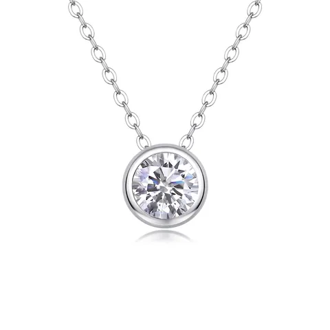 Collana Con Pendente In Moissanite In Argento Sterling 925 Taglio Brillante Castone A Lunetta Catenina Per Donna