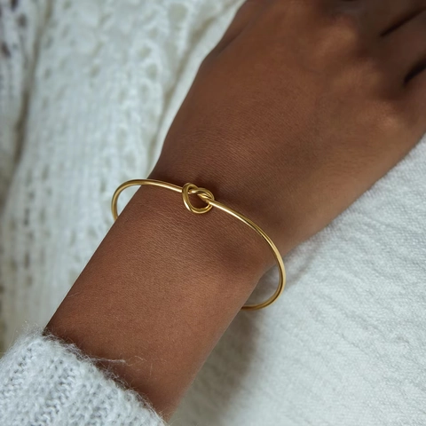 Heart Knot Cuff Bangle 18K Gold Plated Stainless Steel Waterproof Hypoallergenic Minimalist Adjustable Bracelet For Women