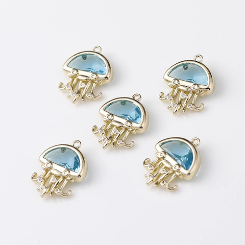 Colgante Medusa Cobre Chapado Oro 14K Cristal Azul Claro Estrás Para Bricolaje Collar Pulsera Pendiente Lindo
