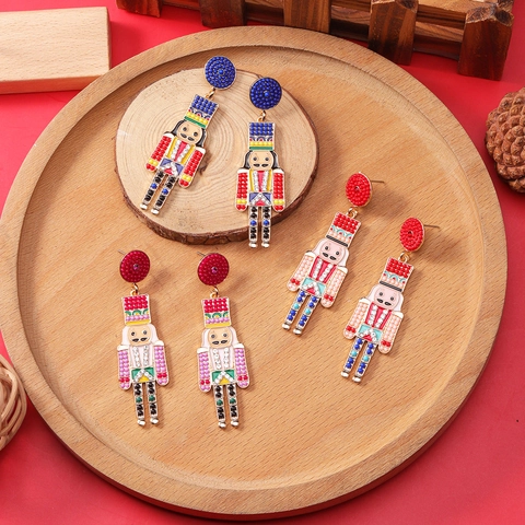 Pendientes Colgantes Árbol De Navidad Cascanueces Bastón De Caramelo Lazo Aleación Rhinestone Cuenta Joyería Festiva Para Mujeres