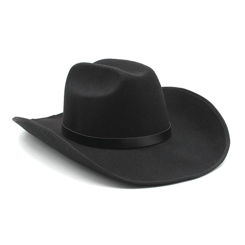 Chapeau De Cow-Boy Occidental Feutre De Laine Large Bord Roulé Rétro Fedora Avec Ceinture Décorative Boucle Protection Solaire