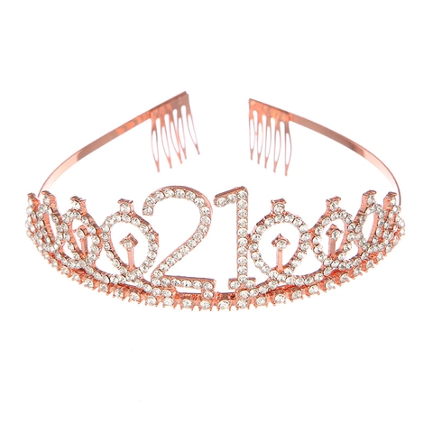Tiara per il 21° Compleanno per Donna Corona con Numero 21 in Strass Cerchietto Oro Rosa Argento Lega Accessori Capelli Festa