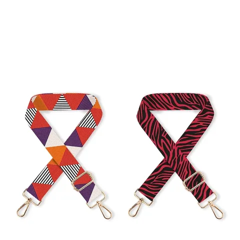 Adjustable Replacement Shoulder Strap Wide Polyester Printed Webbing Crossbody Handbag Accessory Gold Metal Buckle
