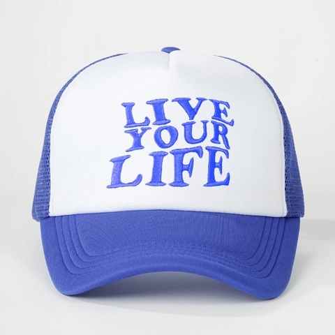 Trucker Hat Mesh Ademend Borduurwerk Live Your Life Verstelbaar Vintage Baseballcap Zonnescherm Polyester Gebogen Rand