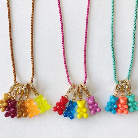Collana Pendente Orsetto Gommosa Resina Colorata Ciondolo Animale Catena Box A Strati Accento Strass Hip Hop Streetwear Unisex