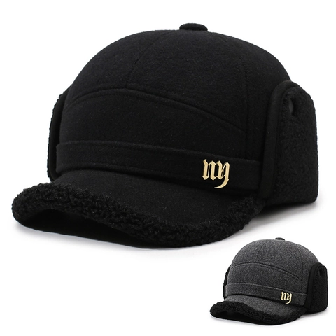 Winter Baseball Cap With Earflaps Woolen Thick Fleece Lined Warm Windproof Outdoor Ear Protection Hat