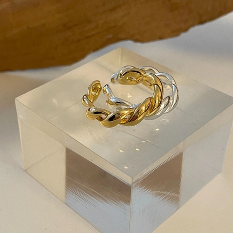 925 Sterling Silver Twisted Rope Open Ring For Women Adjustable Minimalist Korean Style Jewelry