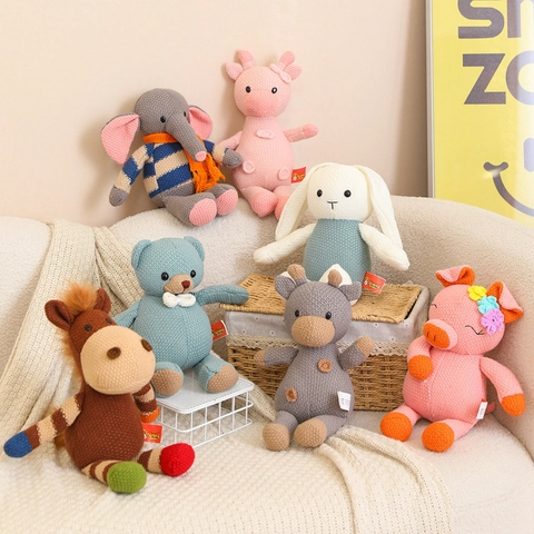 Handmade Knitted Animal Plush Toys Crochet Soft Rabbit Elephant Bear Doll For Baby Nursery Decor Gift Cute Stuffed Toy