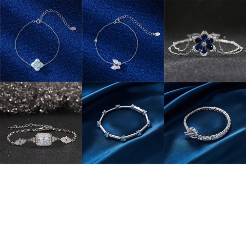 Bracelet En Argent Sterling 925 Pour Femmes Zircone Cubique Étincelant Ajustable Luxe Fleur Papillon Bijoux Géométriques