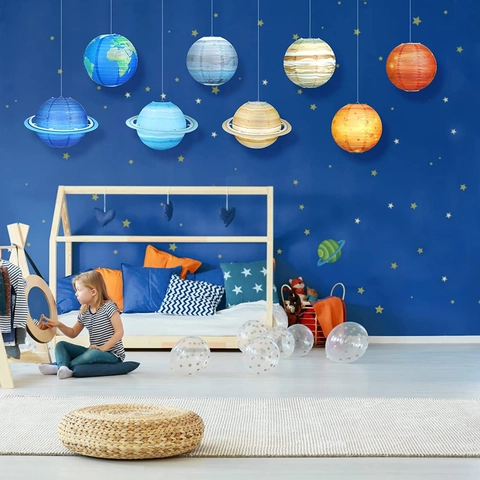 Planet Paper Lanterns Solar System Space Theme Party Hanging Decorations For Kids Bedroom Foldable DIY