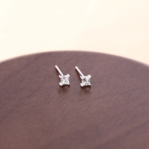 Minimalist Square Rhinestone Stud Earrings For Women Copper Silver Plated Simple Small Geometric Student Ear Jewelry Gift