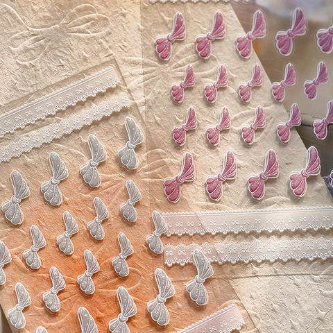 Autocollants De Nail Art 3D Relief Nœud Papillon Dentelle Design Paillettes Auto Adhésifs Manucure Style Coréen Doux DIY