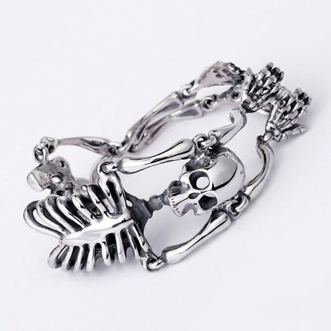 Men Gothic Skull Skeleton Bracelet 316L Stainless Steel Punk Rock Full Body Bone Link Chain Hip Hop Biker Jewelry