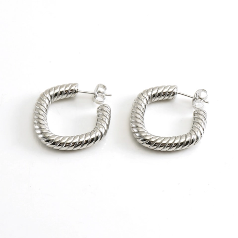 Pendientes De Aro De Cuerda Trenzada Acero Inoxidable Chapado En Oro De 18K En Forma De C Joyería Geométrica Vintage
