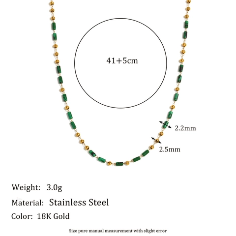 Vintage French Style Natural Green Stone Beaded Necklace Stainless Steel 18K Gold Plated Elegant Jewelry For Women
