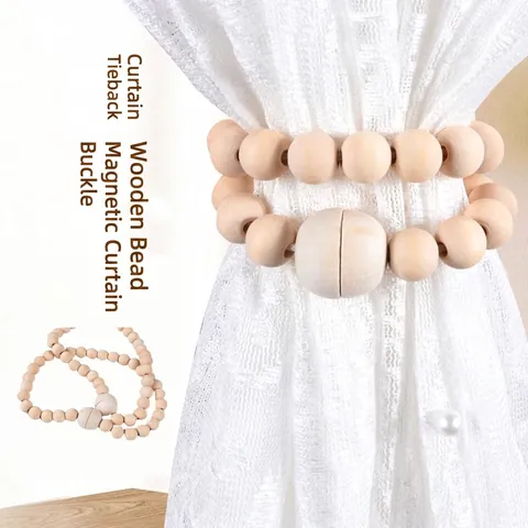Magnetic Wooden Bead Curtain Tiebacks Nordic Style Decorative Drapery Holdbacks Punch Free Home Office