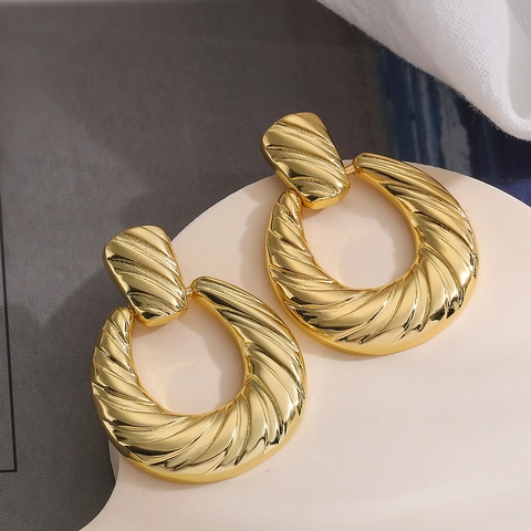 Pendientes Geométricos Texturizados Cobre Chapado En Oro Retorcidos Irregulares Joyas De Metal Para Mujeres Estilo Retro
