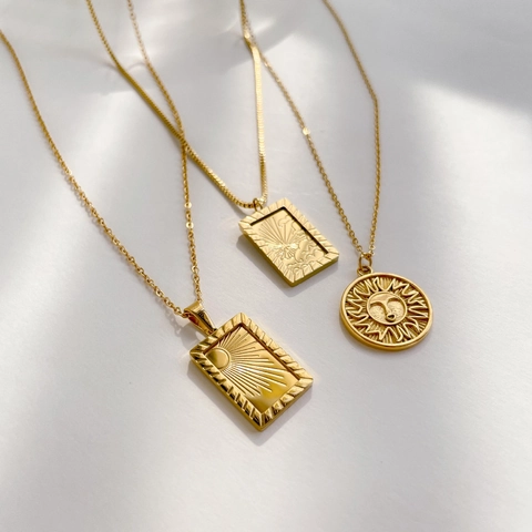 Sun Pendant Necklace Stainless Steel 18K Gold Plated Celestial Retro Bohemian Clavicle Chain For Women