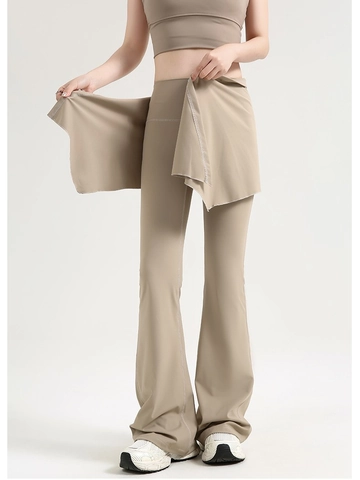 High Waist Yoga Flare Hose Nylon Fake Wrap Rock Overlay Butt Lifting Atmungsaktive Elastische Fitness Leggings Damen