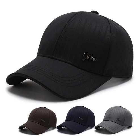 Baseball Cap For Men Polyester Textured Vertical Stripes Adjustable Sun Protection Outdoor Casual Hat With Metal Logo