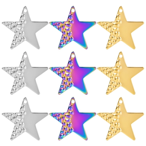 Colgante De Estrella Acero Inoxidable Pentagrama Dije Mitad Textura Martillada Y Lisa DIY Accesorio Joyería Para Mujeres