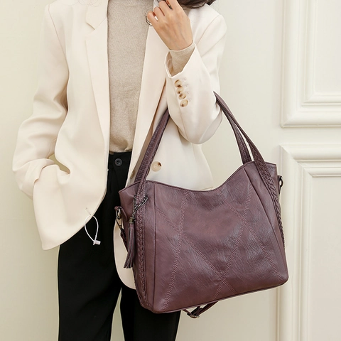 Bolso Tote Grande Para Mujer Cuero PU Bolso De Hombro Cruzado Con Borla Mango Trenzado Vintage Casual