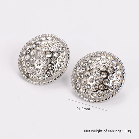 Ronde Knopoorbellen 304 Roestvrij Staal Met Heldere Strass-Steentjes Geometrische Minimalistische Sieraden Voor Dames