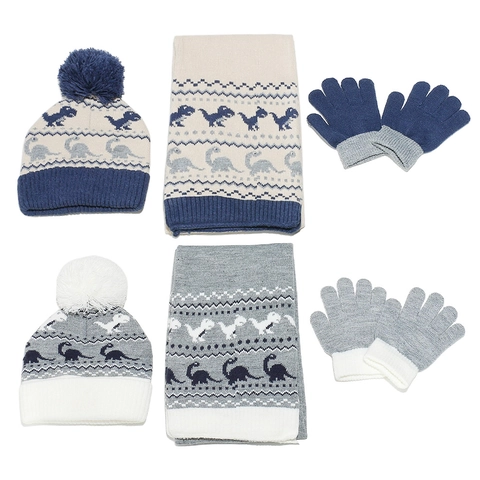 Berretto Sciarpa E Guanti In Maglia Dinosauro Per Bambini Caldo Inverno Cartone Animato Acrilico Jacquard Ragazzi