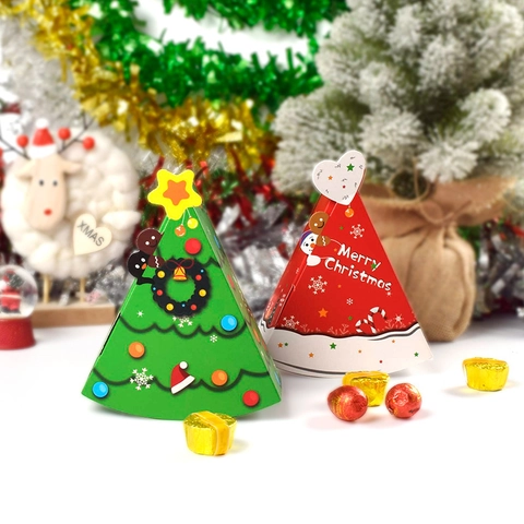 Scatole Regalo A Forma Di Albero Di Natale Cartone Confezione Di Caramelle Triangolare Per Festa Rosso Verde Buon Natale