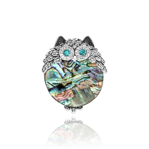 Vintage Lega Gufo Guscio di Abulone Spilla Strass Animale Spilla da Risvolto Accessori per Abiti Gioielli di Moda Regalo per Uomo Donna